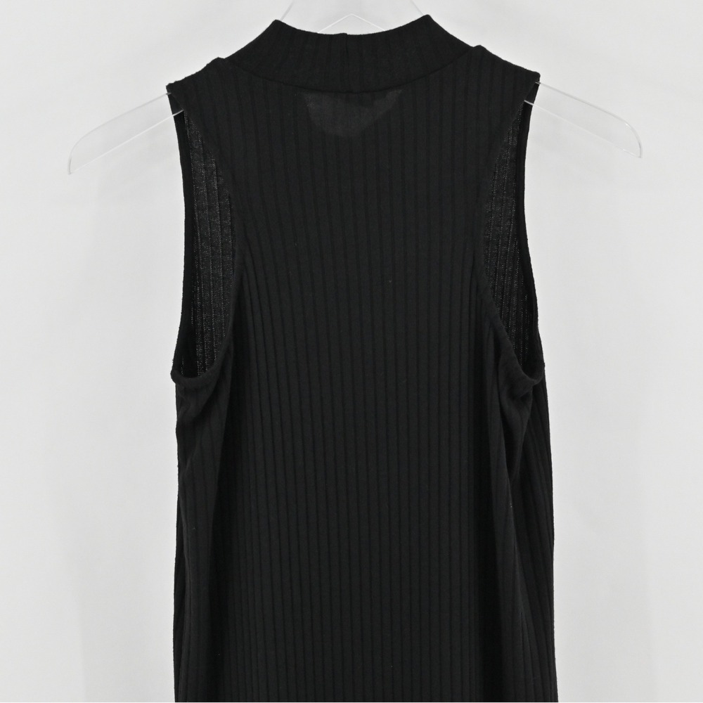 AQUA Mock Neck Ribbed Knit Sheath Dress Womens Size S Black Sleeveless LBD 6766 - Picture 11 of 13